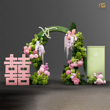 Cổng Hoa Cưới Hồng Pastel Xanh
